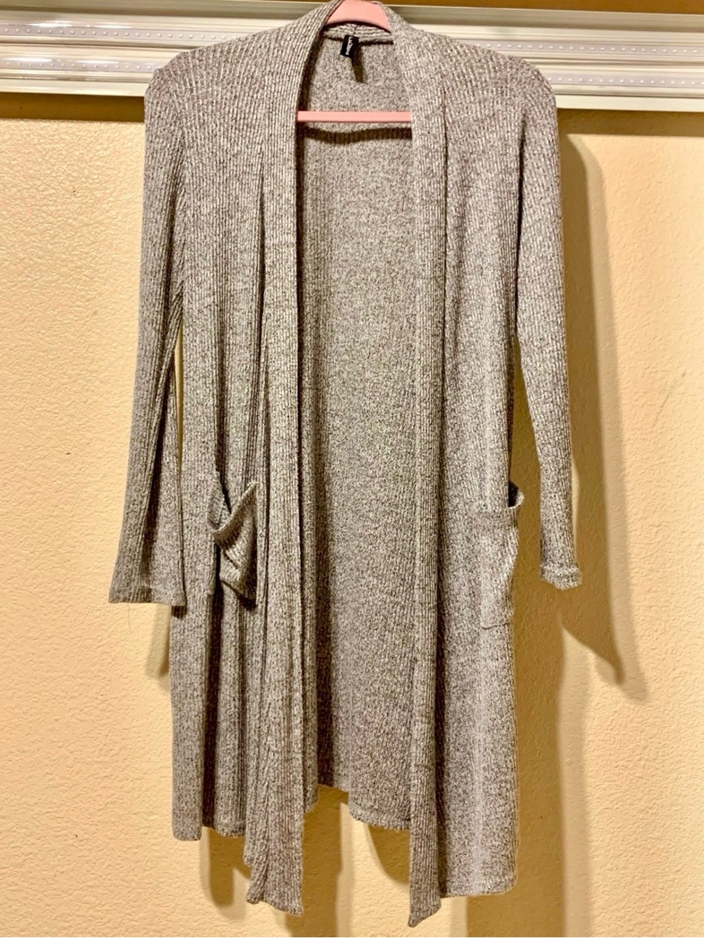 JM Fleurette -Open-Front Long Gray Cardigan Sweater Sz Small